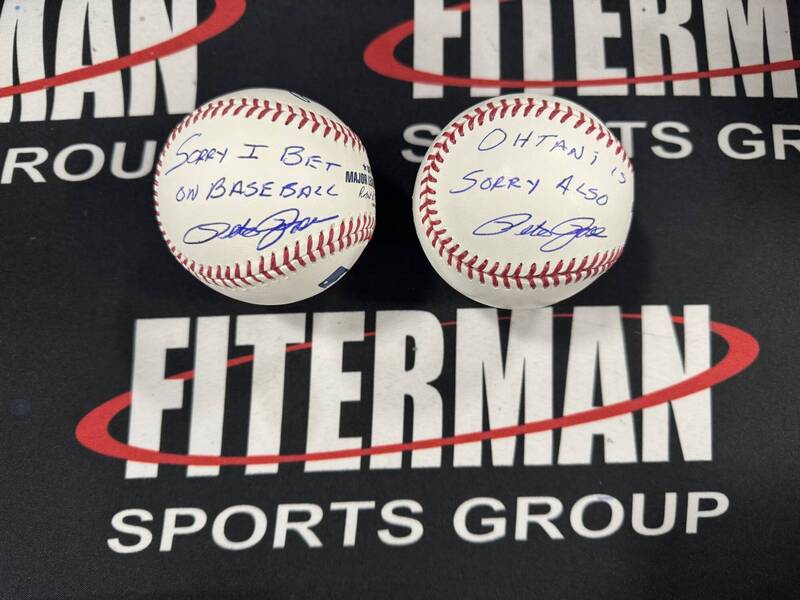 大聯盟安打王羅斯（Pete Rose）在簽名球上寫下針對大谷翔平字句（圖／X）